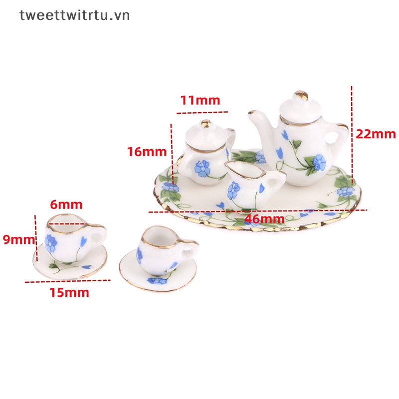 Bộ Ấm Tách Uống Trà Mini Bằng Sứ Tỉ Lệ 1: 12 Trang Trí Nhà Búp Bê