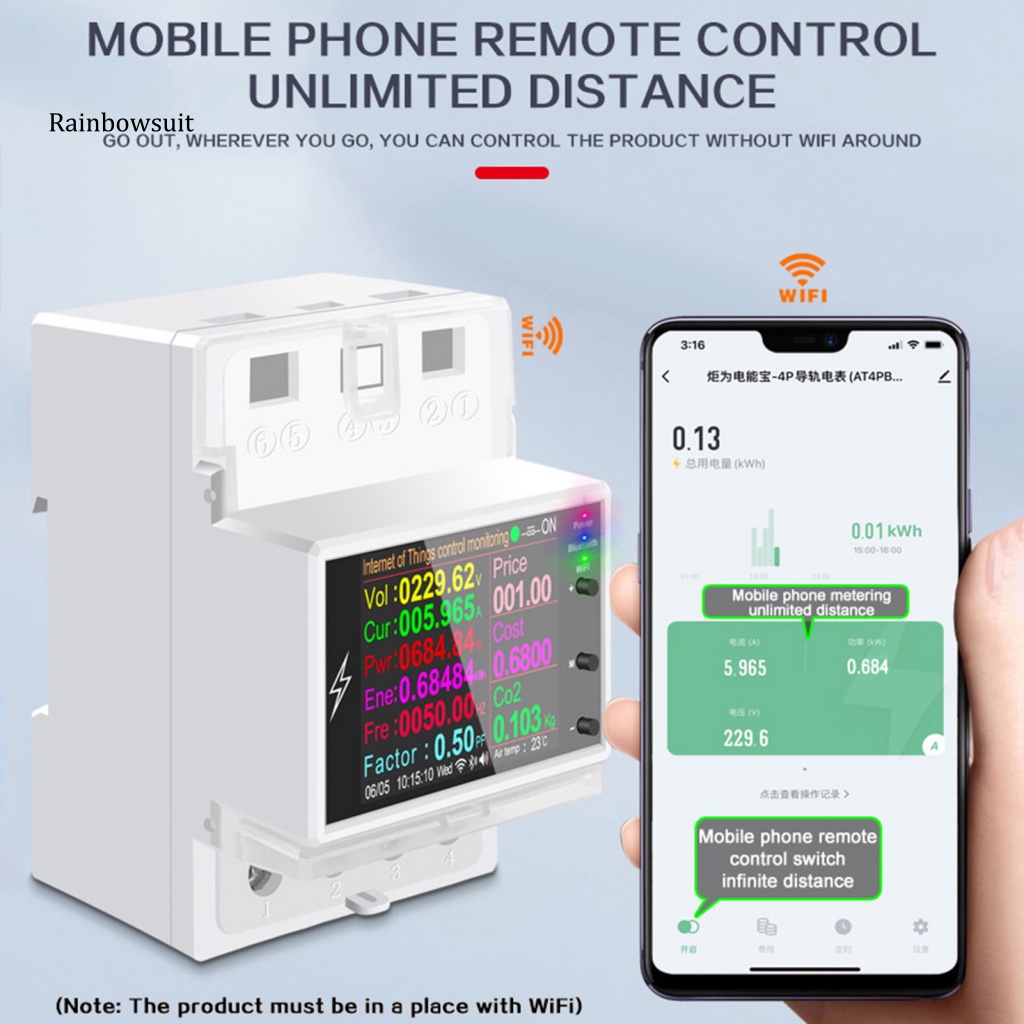 Đồng Hồ Đo Năng Lượng Điện Màn Hình LCD AC 220V 110V DIN-Rail Kết Nối WiFi Thông Minh Cho Gia Đình