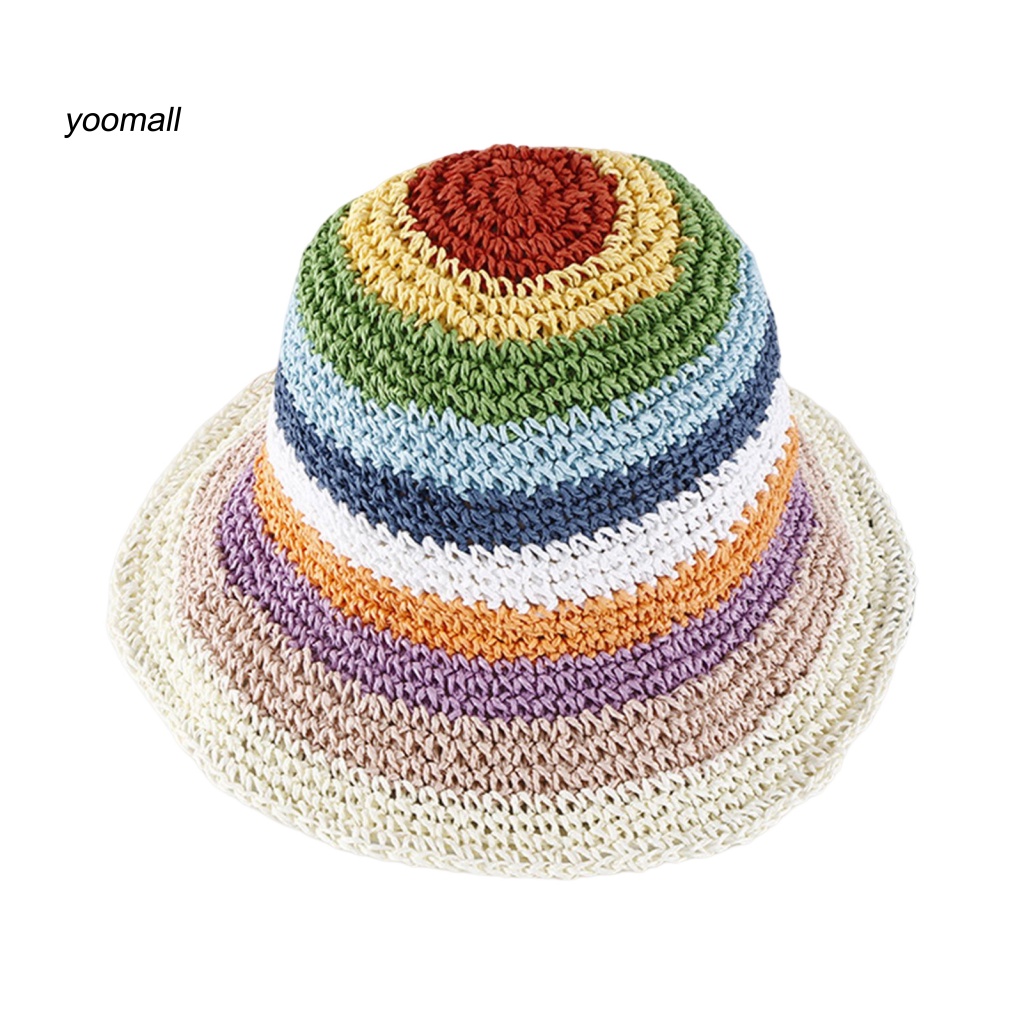 Mũ Đan Rơm Chống Nắng Nhiều Màu Sắc Họa Tiết Kẻ Sọc Cho Nữ