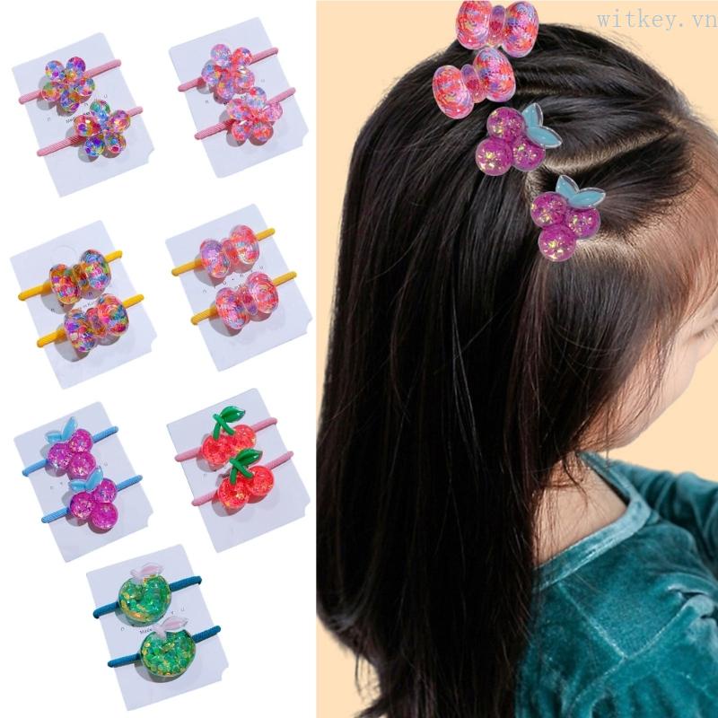 Set 2 Dây Buộc Tóc Đính Kim Sa Lấp Lánh Thời Trang Mùa Hè Cho Bé Gái