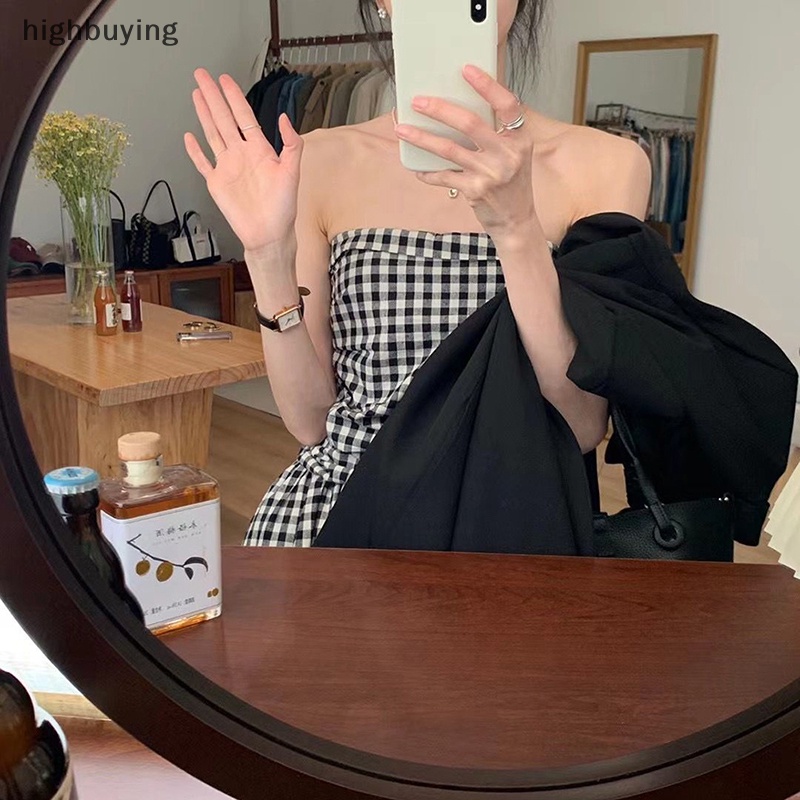 Đầm Dài Dáng Chữ A Họa Tiết Sọc Caro Màu Sắc Tương Phản Phong Cách Cổ Điển Thời Trang 2023 Cho Nữ