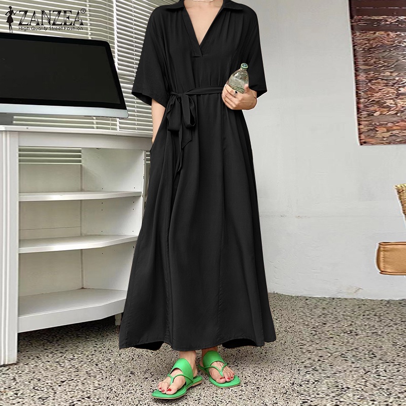 Zanzea Đầm Nữ Tay Lửng Cổ Chữ V Thời Trang Hàn Quốc