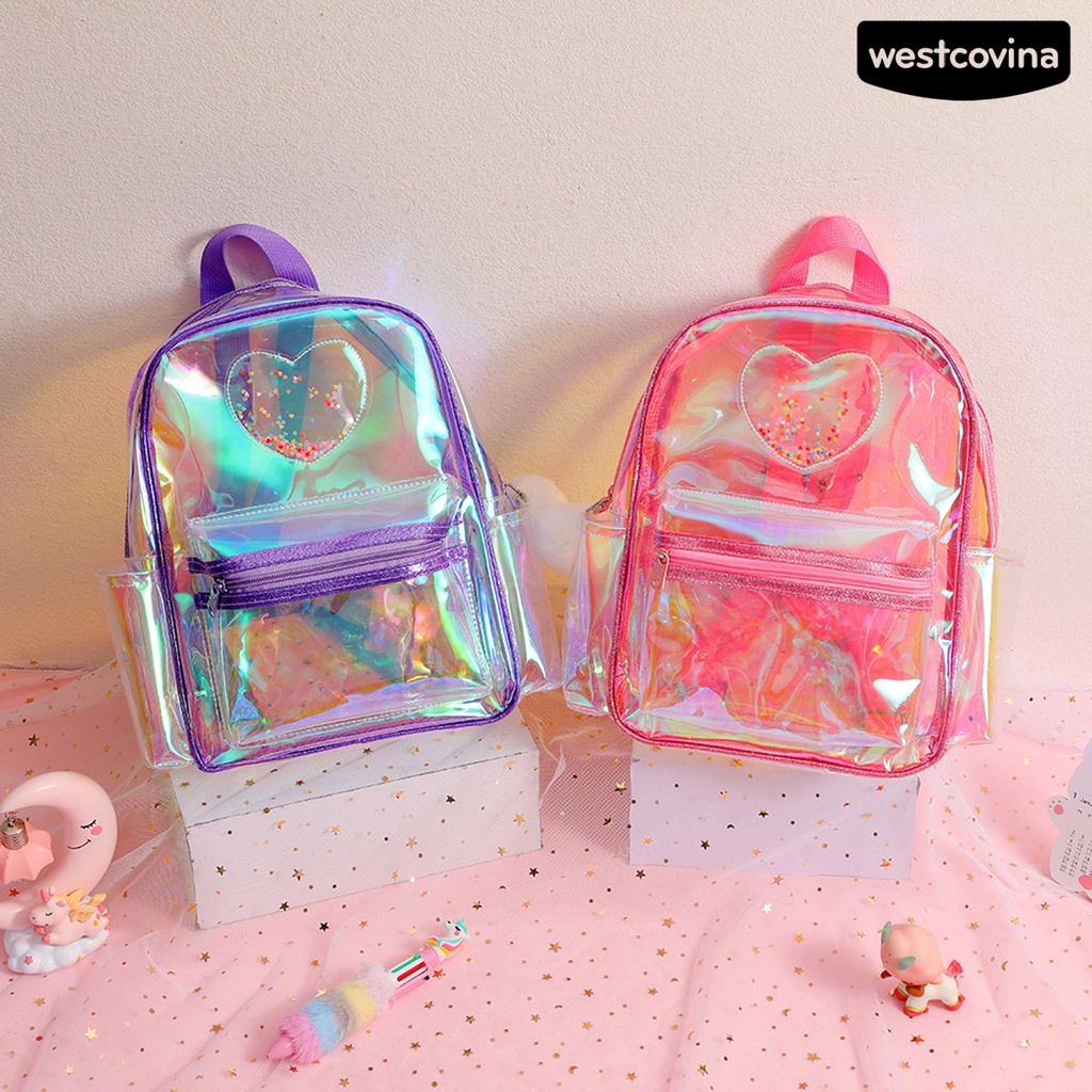 [WSTN] [WSTN]✎Ba Lô Trong Suốt Chống Thấm Nước Sức Chứa Lớn Có Thể Điều Chỉnh Họa Tiết Trái Tim Cho Nữ