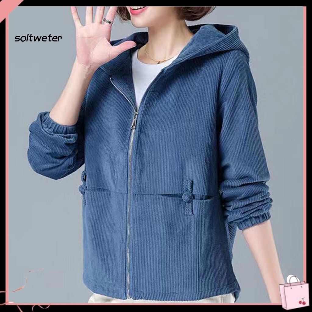 Áo Khoác Tay Dài Có Khóa Kéo Và Túi Dáng Rộng Thời Trang Mùa Thu Cho Nữ