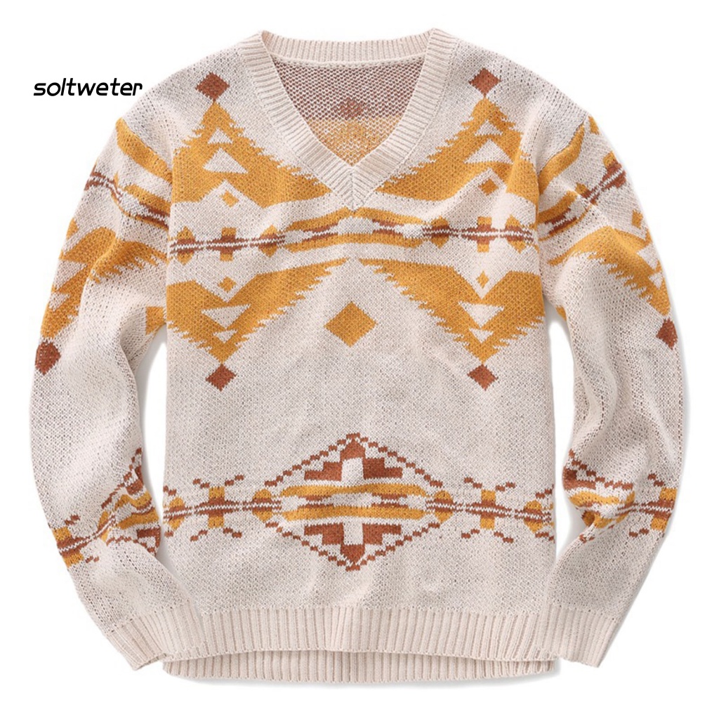 Áo Sweater Dệt Kim Cổ Tròn In Họa Tiết Hình Học Thời Trang Mùa Thu Cho Nam