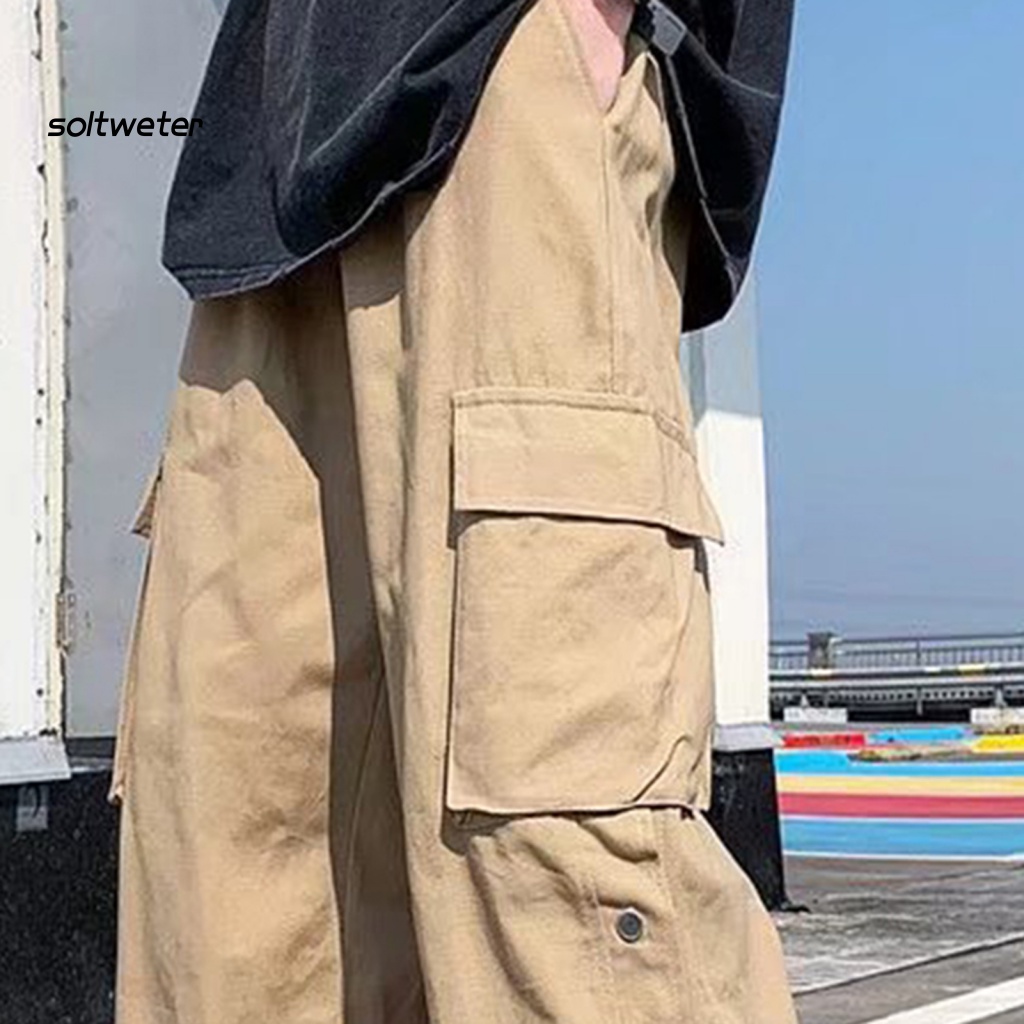 Quần ống rộng Màu Trơn Có Túi Lớn Cho Nam Chạy Bộ