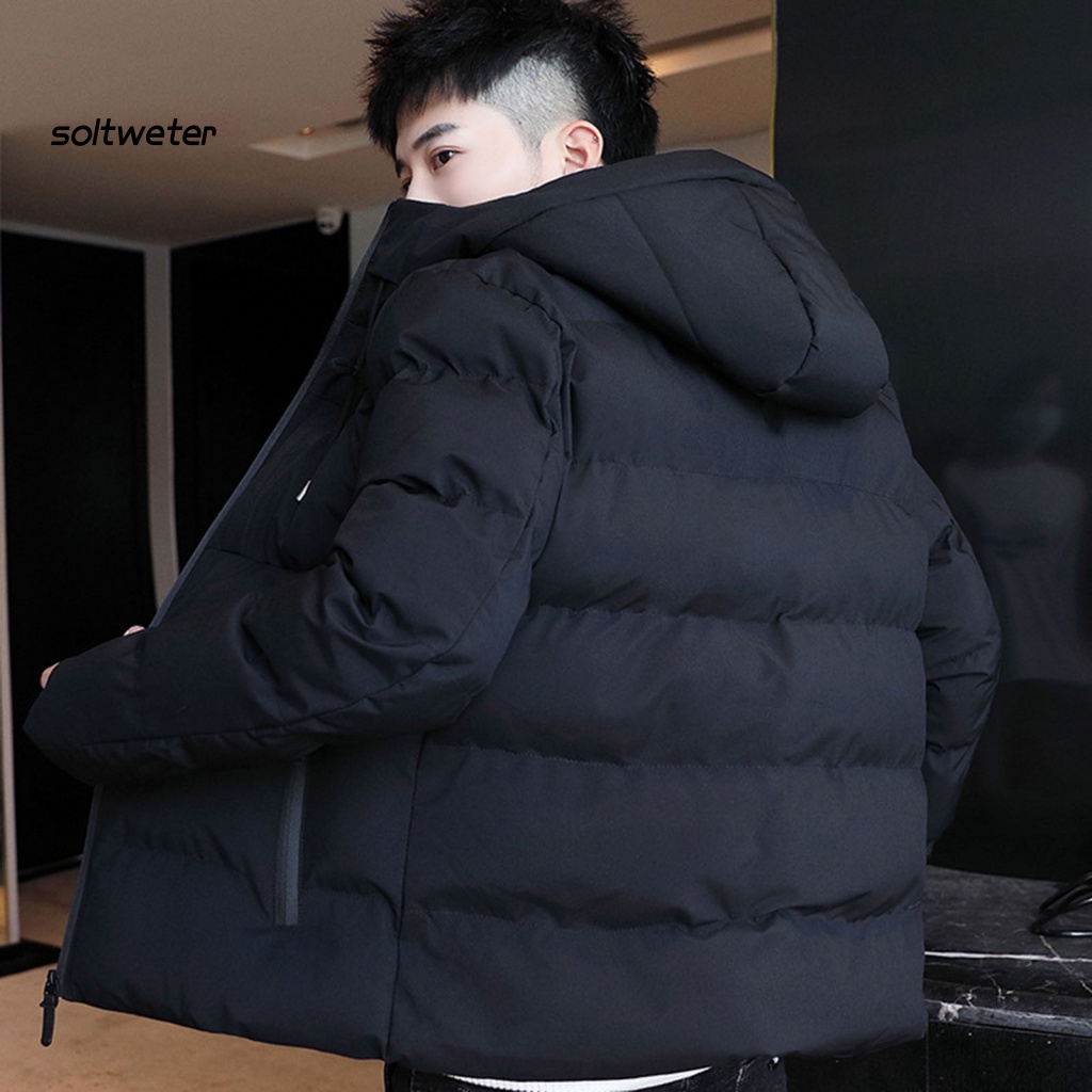 Áo Khoác Phao Cotton Tay Dài Màu Sắc Trơn Có Khóa Kéo Và Túi Phong Cách Đường Phố Hàn Quốc Cho Nam