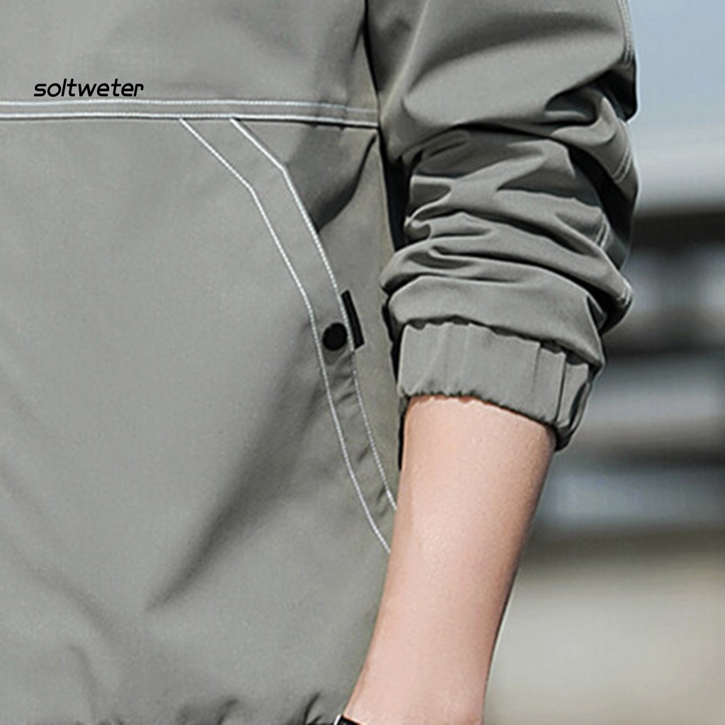 Áo Khoác Gió Màu Sắc Đơn Giản Có Mũ Trùm Phối Dây Rút Co Giãn Tốt Thời Trang Đường Phố Cho Nam