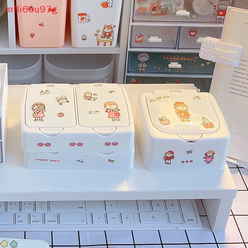 Hộp đựng máy tính để bàn nút nhựa dễ thương Hộp đựng đồ trang sức có nắp đậy nhãn dán mới