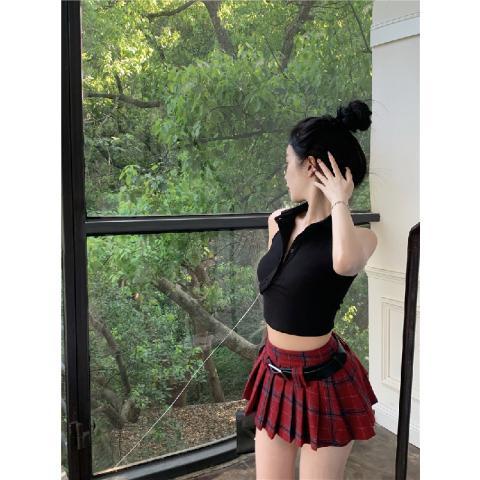 Áo Thun Không Tay Dáng Ngắn Ôm Sát Màu Đen Thời Trang Mùa Hè Cho Nữ