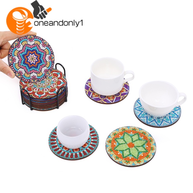 Bộ 12 Đế Lót Ly Họa Tiết Mandala Kèm Giá Đỡ Chắc Chắn Dùng Làm Tranh Đính Đá Thủ Công Diy