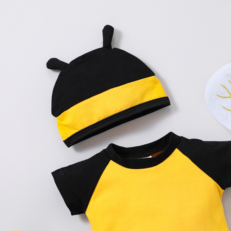 Bộ trang phục 3 món BCBL gồm áo liền quần tay cộc + tất + nón in họa tiết hoạt hình chú ong cho bé trai