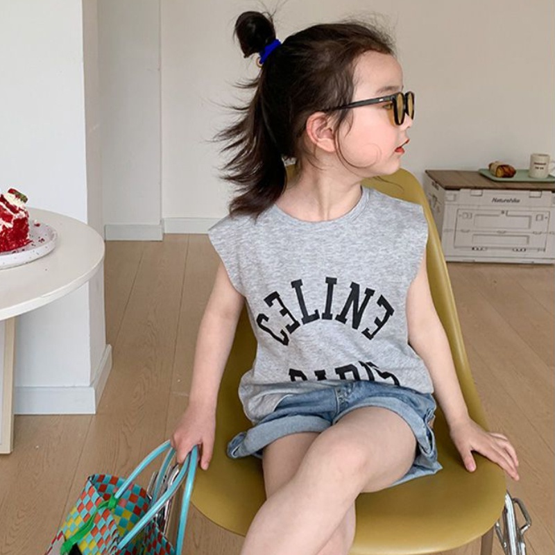 Áo Thun Cotton Sát Nách Thoáng Khí Nhanh Khô In Họa Tiết Hoạt Hình Phong Cách Hàn Quốc Thời Trang Mùa Hè Cho Bé Gái