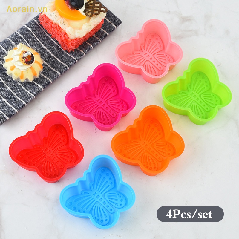 Bộ 4 Khuôn Silicone Làm Bánh Cupcake Hình Bướm Xinh Xắn