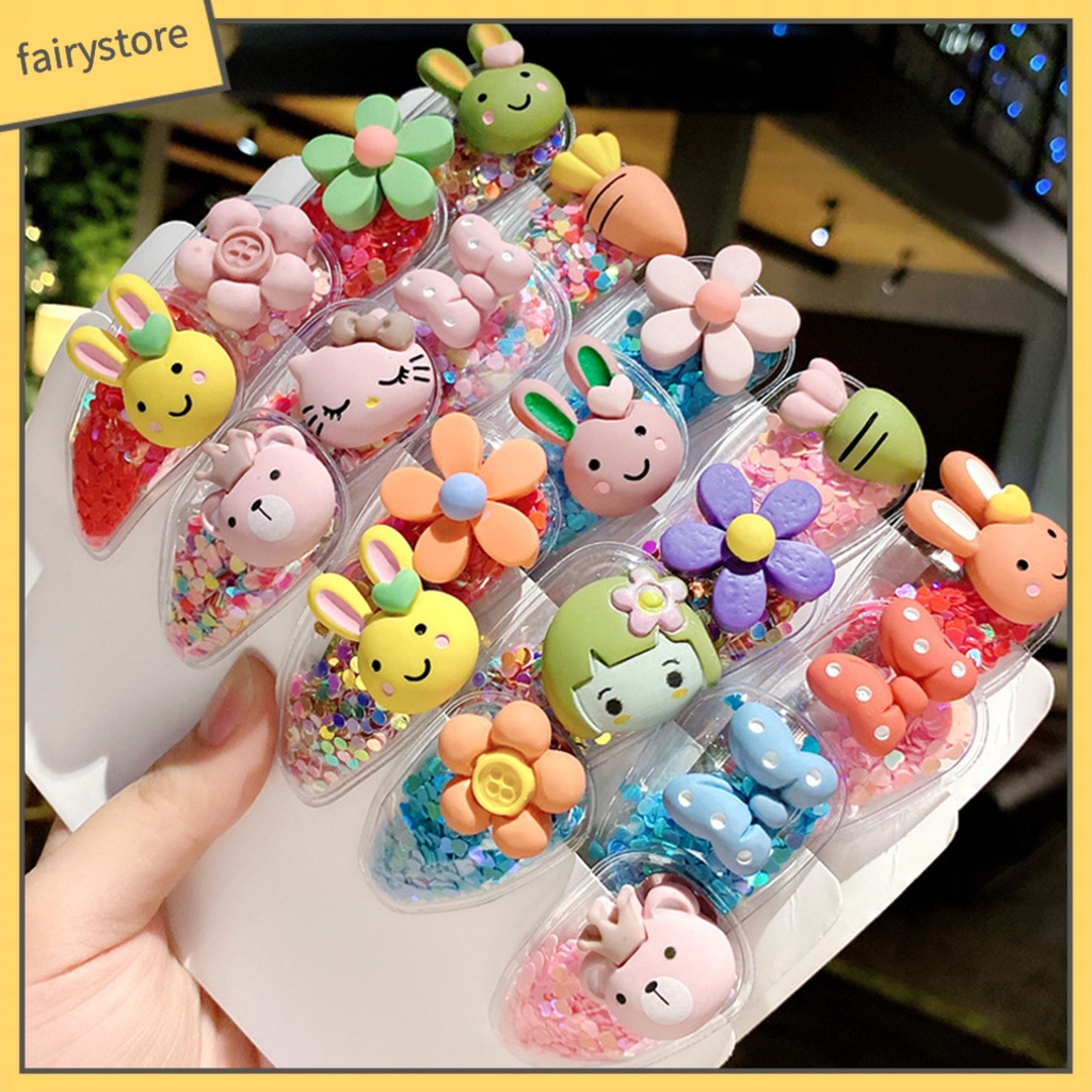 Set 5 Kẹp Tóc Trong Suốt Họa Tiết Trái Cây Phối Cát Lún Xinh Xắn Cho Bé Gái