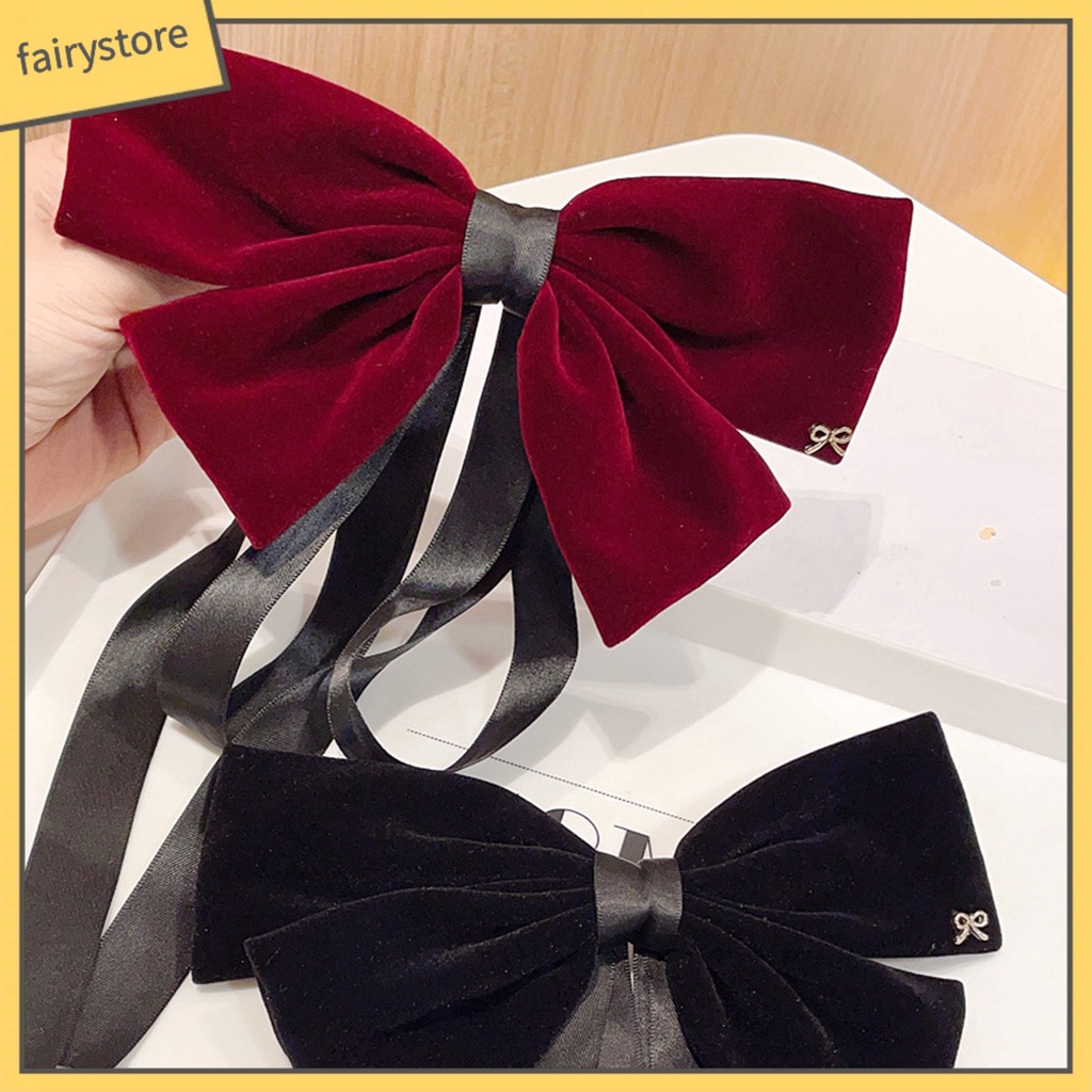 Kẹp Tóc Đính Nơ Vải Nhung Phối Tua Rua Chống Trượt Xinh Xắn Cho Bé Gái