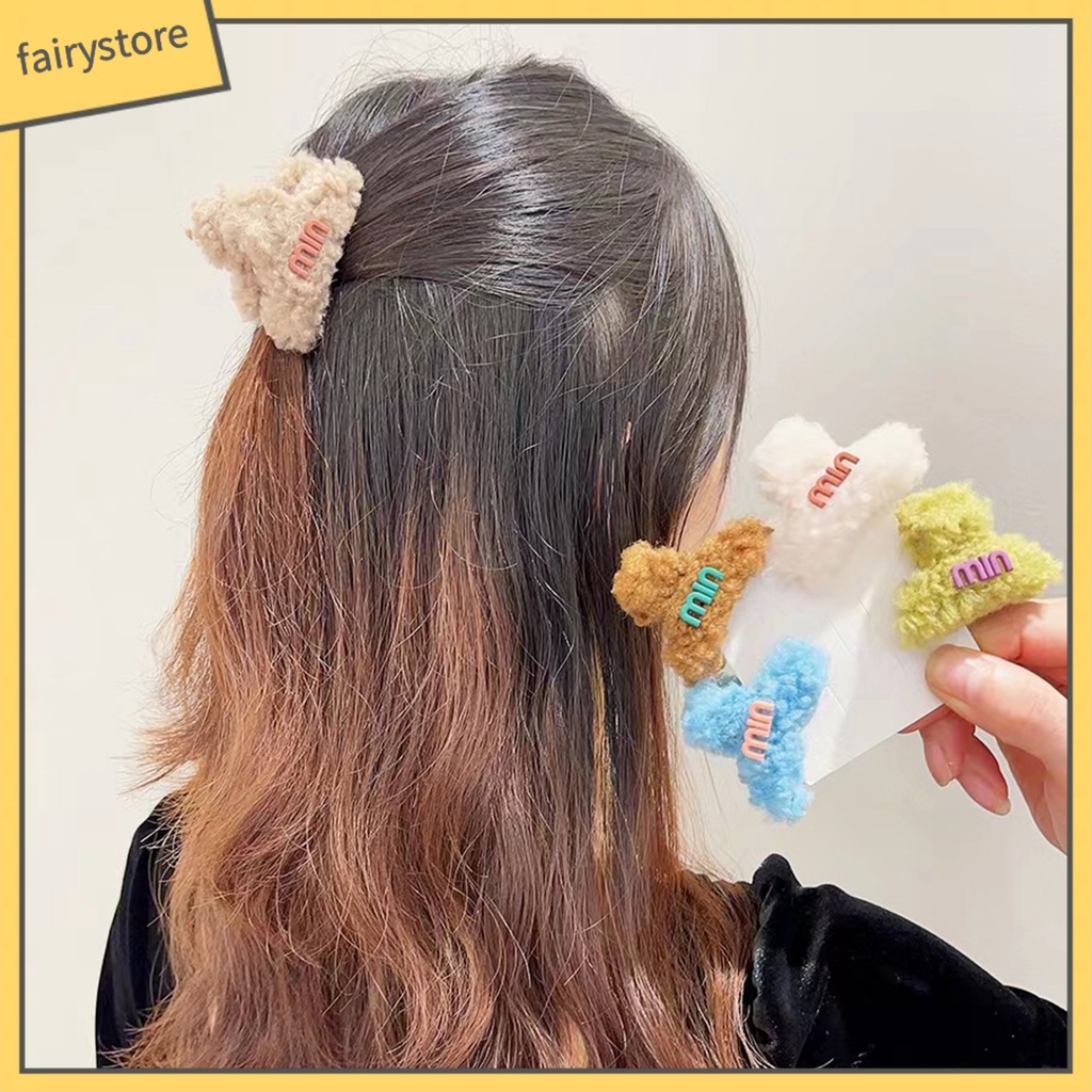 Kẹp Tóc Lông Nhung Mềm Màu Trơn In Chữ Phong Cách Hàn Quốc