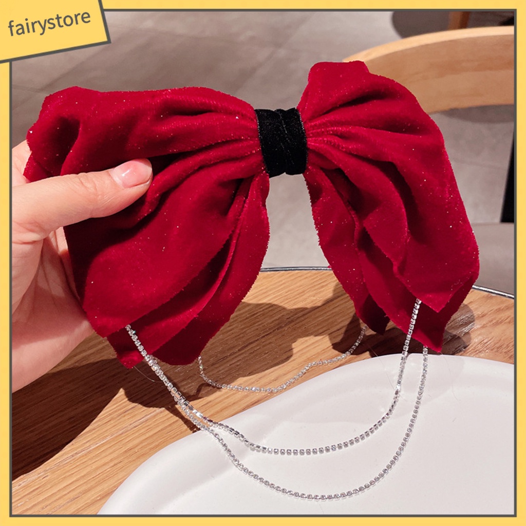 Kẹp Tóc Nơ Phối Tua Rua Nhiều Lớp Đính Đá Lấp Lánh Thời Trang Cho Nữ