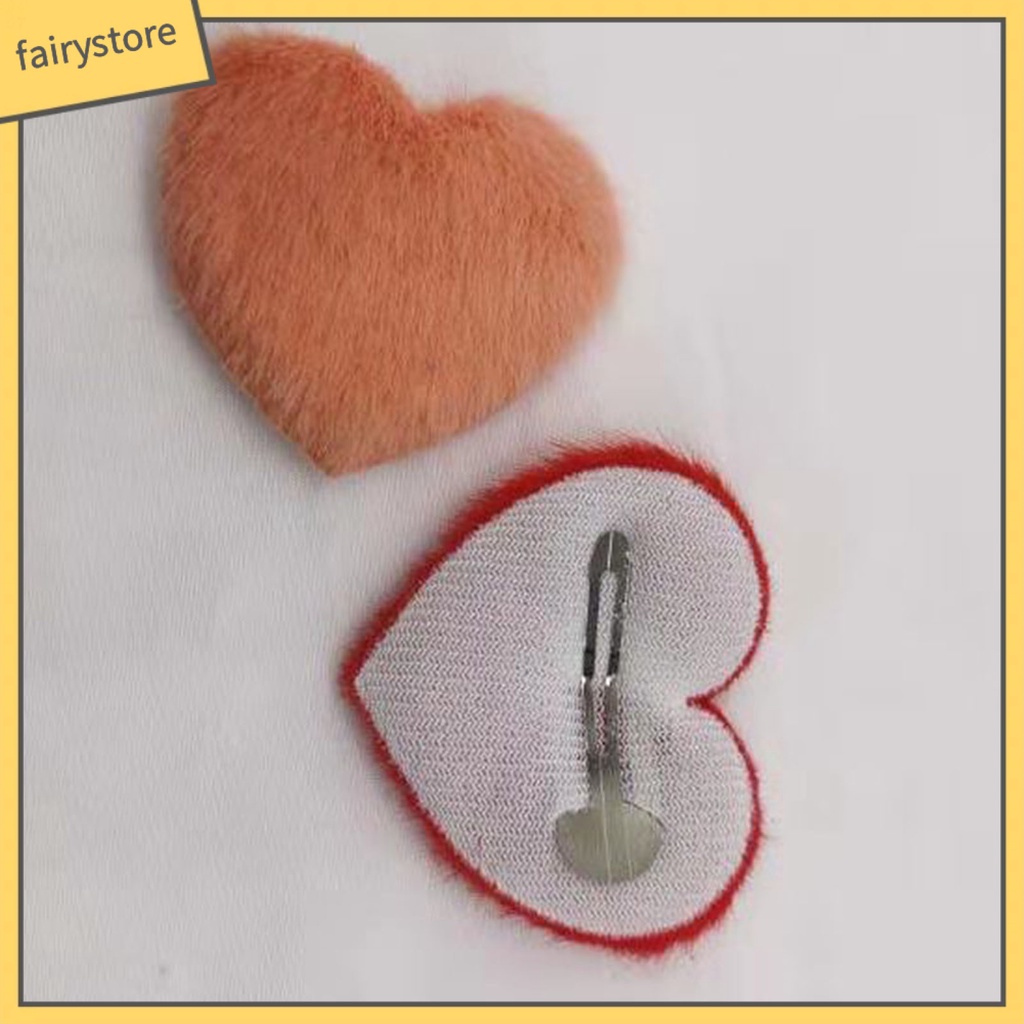 Kẹp Tóc Đính Lông Chồn Nhân Tạo Hình Trái Tim Màu Sắc Ngọt Ngào Chống Trượt Cho Bé