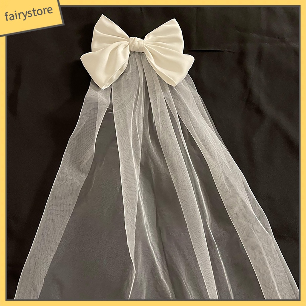 Kẹp Tóc Đính Nơ Vải Tuyn Màu Trắng Dùng Làm Đạo Cụ Chụp Ảnh