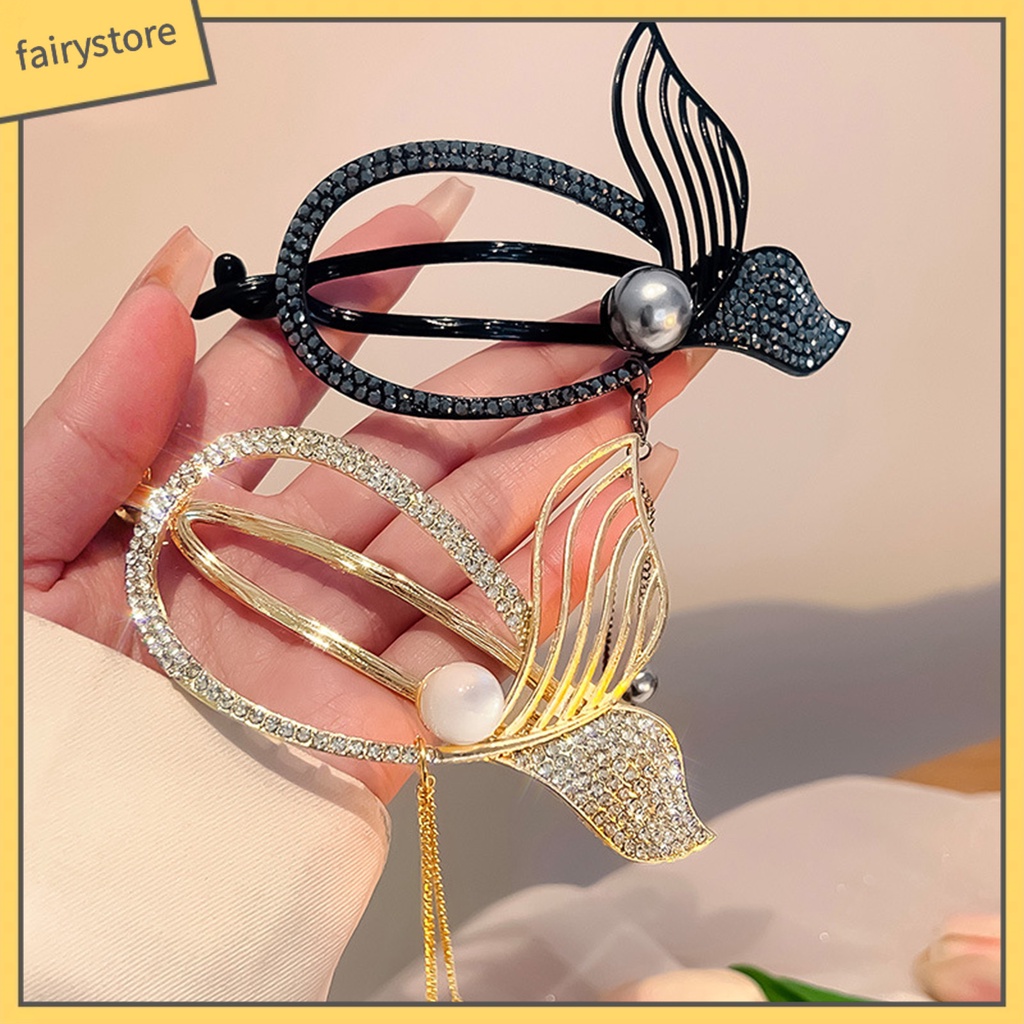 Kẹp Tóc Đính Đá / Ngọc Trai Giả Hình Đuôi Cá Chống Trượt Tiện Dụng