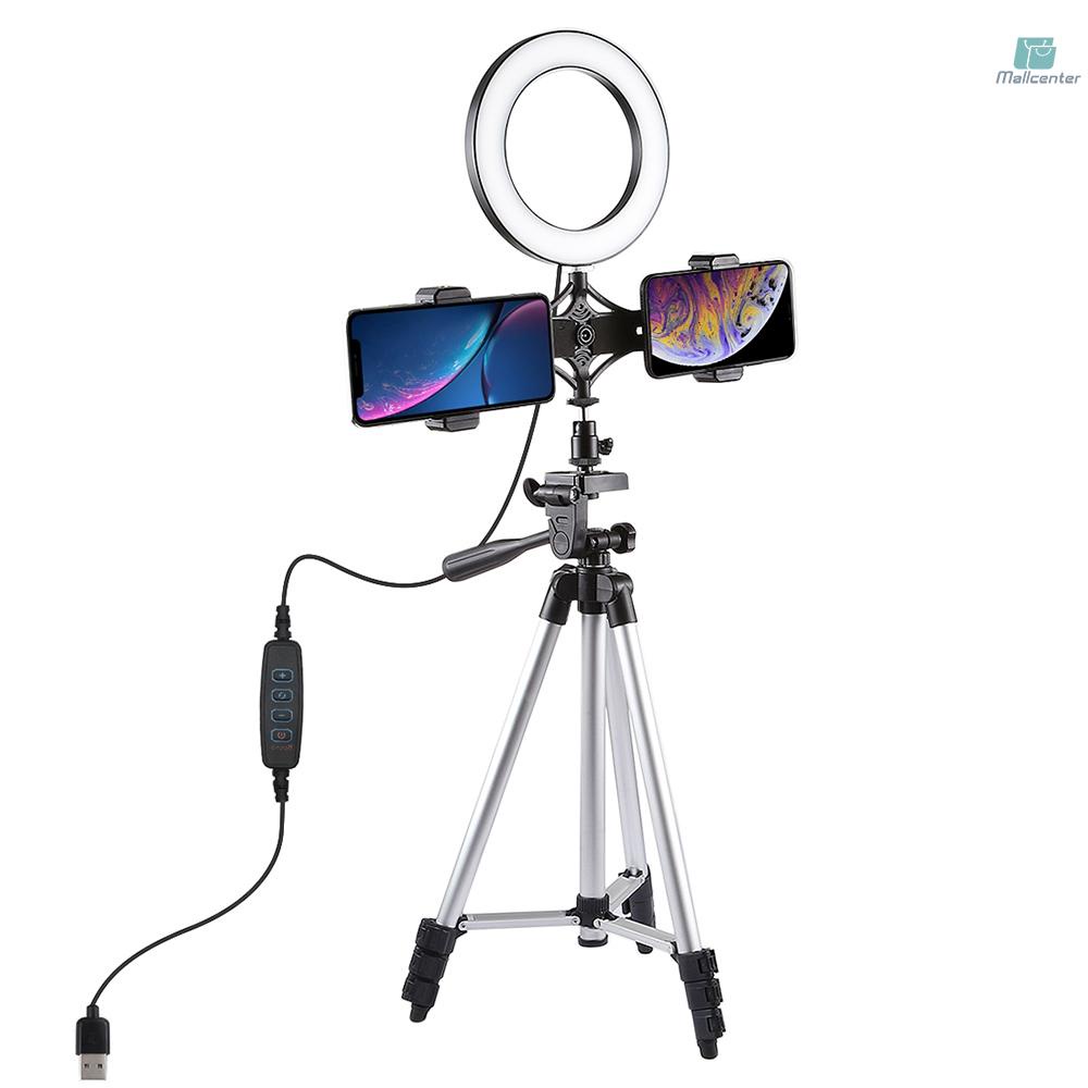 PULUZ LEDs Video Ring Light with Telescopic Light Stand Mini Desktop Tripod 6.3 Inch Dimmable 3 Lighting Modes USB Powered 10 Levels Brightness for Network Broadcast Selfie Facialy Makeup