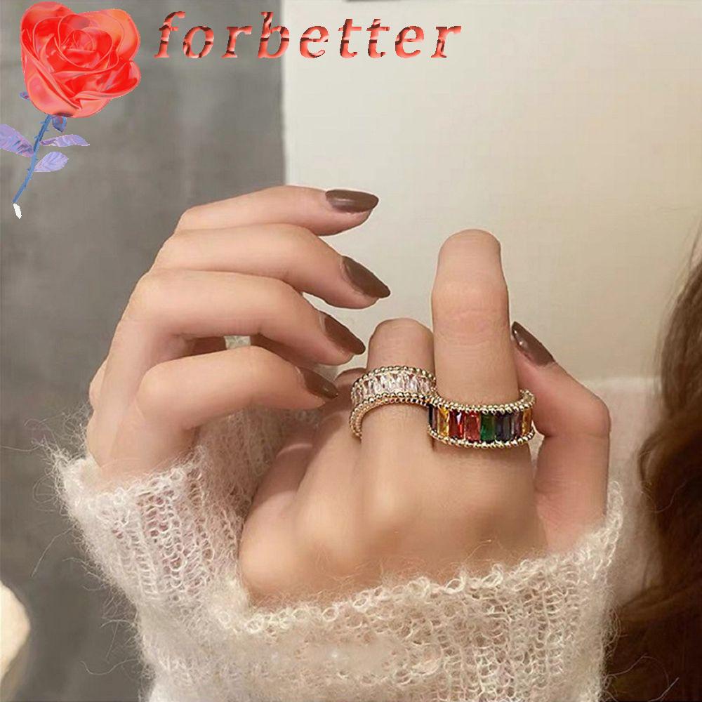 Nhẫn Hình Học Màu Sắc Cầu Vồng Đơn Giản Hợp Thời Trang Cho Nữ|Nhẫn Hở Đính Đá Zircon Thời Trang Cho Nữ