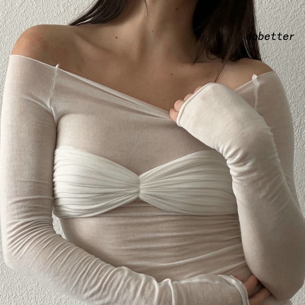 Áo Thun Dài Tay Trễ Vai Xuyên Thấu Phong Cách Quyến Rũ Dành Cho Nữ