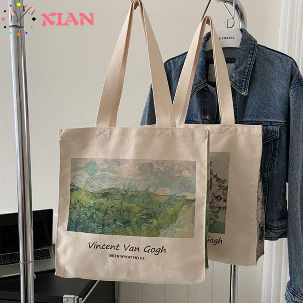 Túi Xách Đeo Vai Vải Canvas Dày Dặn Có Khóa Kéo Phong Cách Vintage