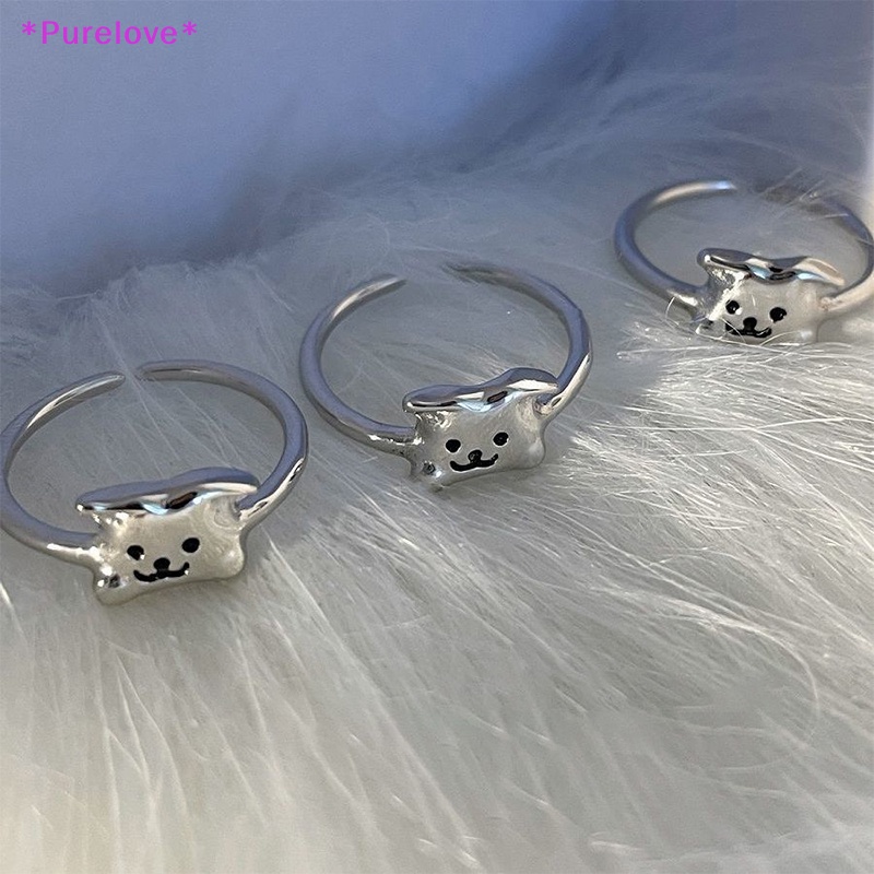 Nhẫn Hở Mạ Bạc Hình Chú Chó Dễ Thương Có Thể Điều Chỉnh Kích Thước Dành Cho Nữ Mới