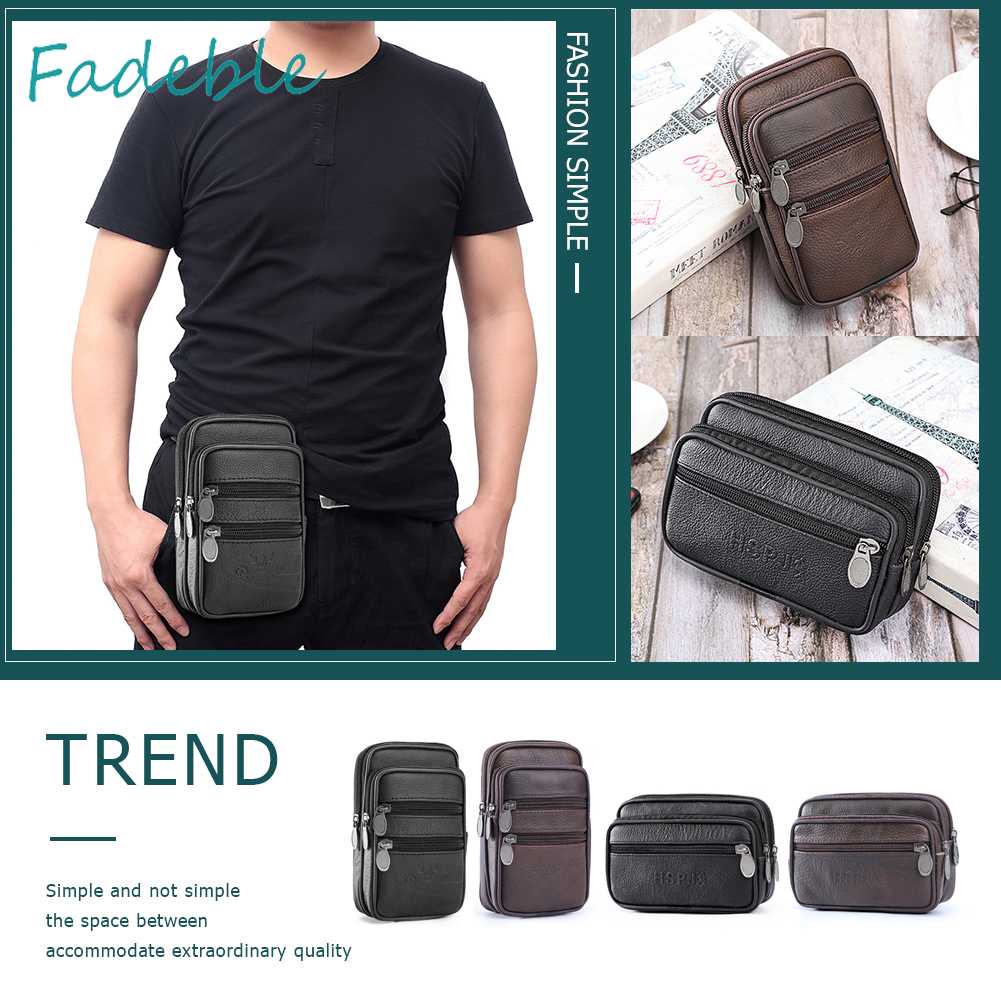 Túi Đeo Hông Da PU Nhiều Ngăn Màu Trơn Phong Cách Vintage Cho Nam