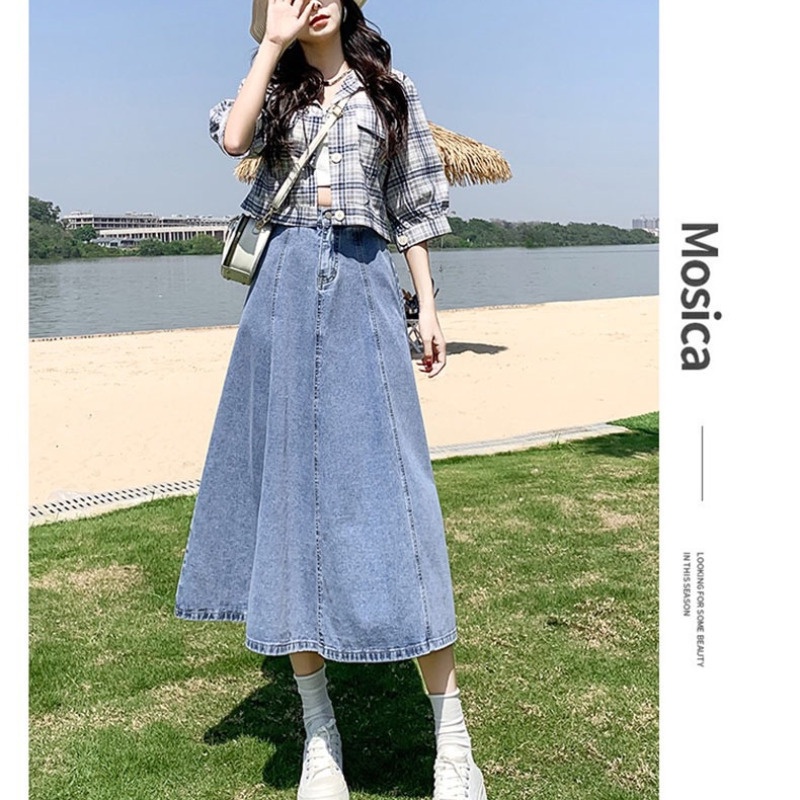 Chân Váy Denim Dài Dáng Chữ A Lưng Cao Thời Trang Mùa Hè 2023 Cho Nữ