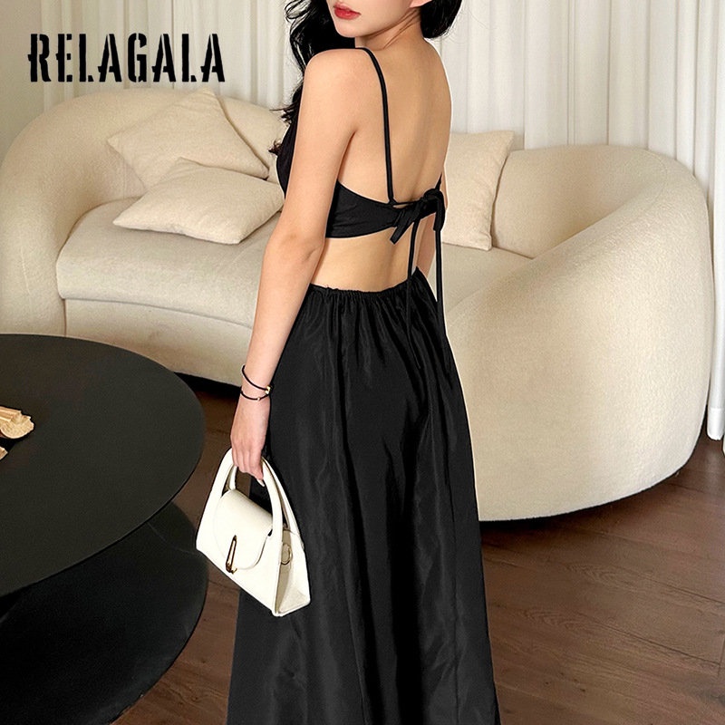 Đầm Midi Hai Dây Hở Lưng Màu Trơn Phong Cách Thời Trang Mới 2023 Dành Cho Nữ