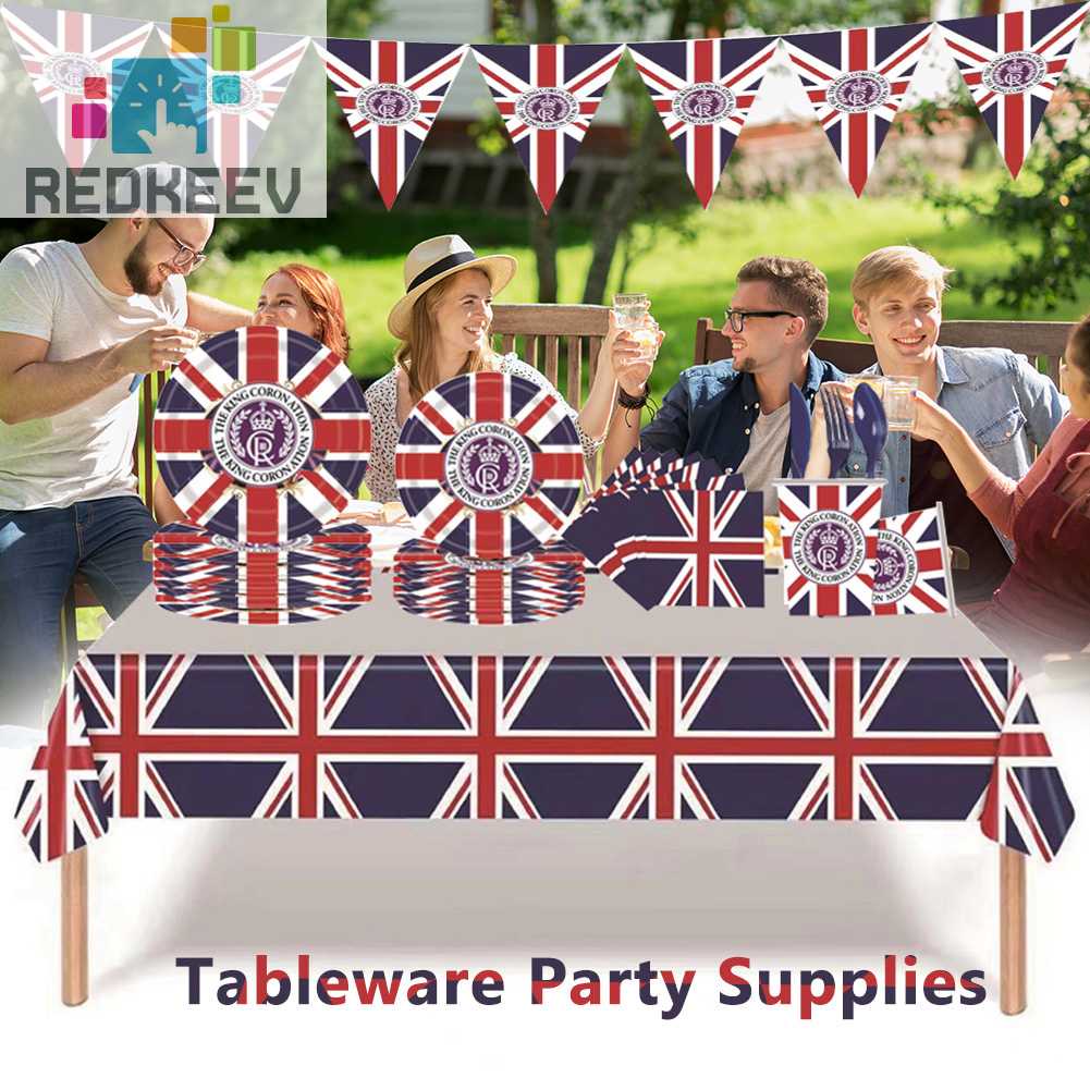 Set 118 Món Chén Đĩa / Cốc / Khăn Ăn Hình Lá Cờ Anh / Tiệc Tùng / Thể Thao