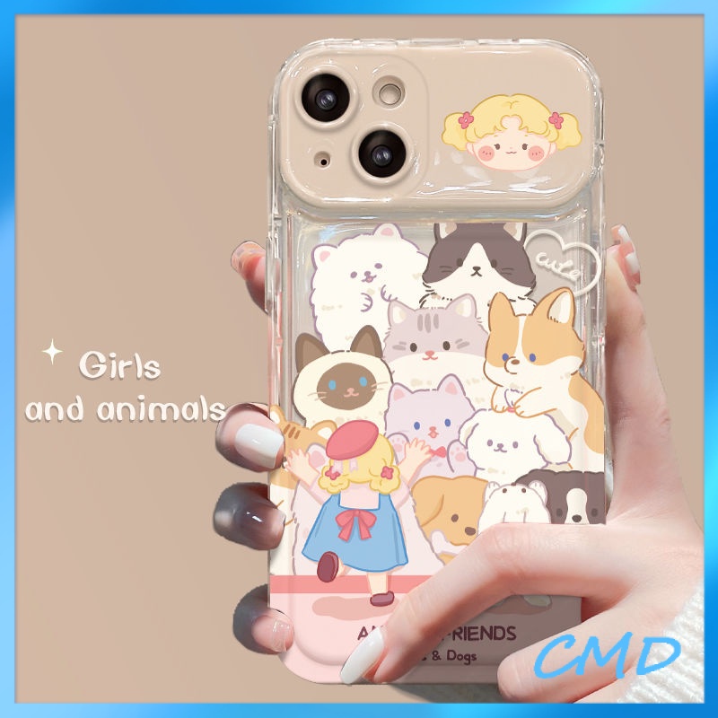 Ốp Lưng iPhone Camera Điện Thoại Cô gái với thú cưng của mình, gương lật, chống chấn động, bảo vệ máy ảnh Cho Iphone 6 / 6S / 6splus / se / 7 / 7plus / 8 / 8plus / X / xs / xsmax / 11 / 12 / 13 / 14 / Plus / Pro / Pro Max-8015