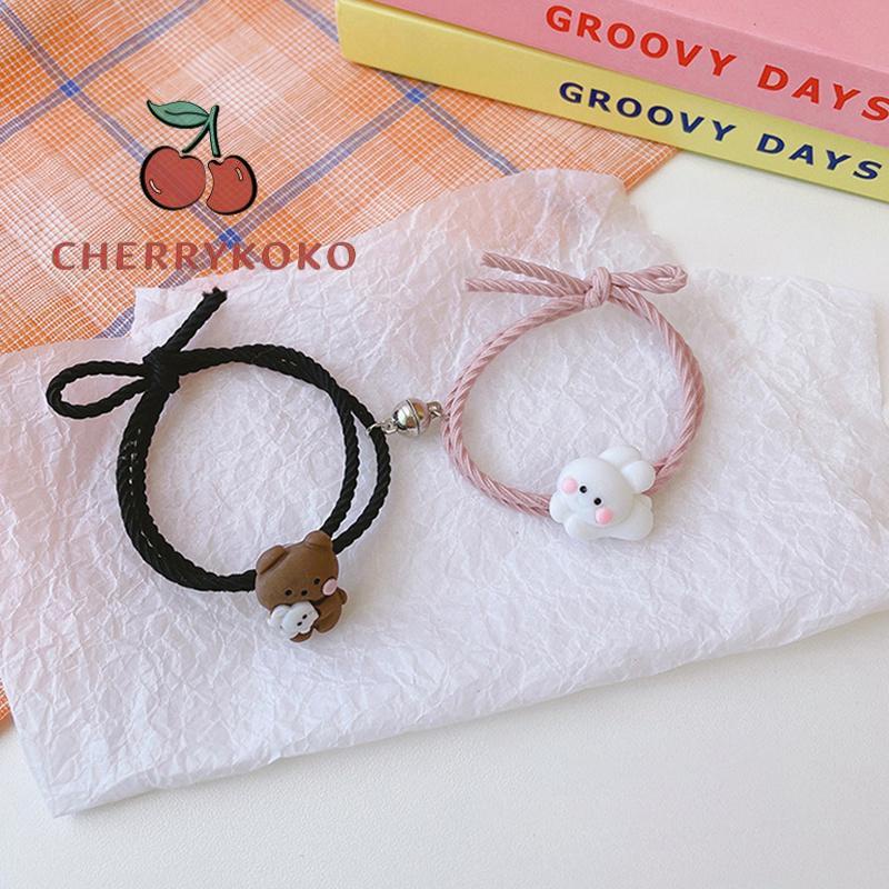 🍒🍒CHERRYKOKO Vòng Đeo Tay Cặp Đôi Bằng Cao Su Hút Nam Châm Hình Gấu/Thỏ Dễ Thương Cho Nữ