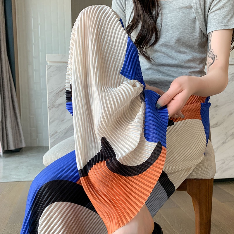 Quần Ống Rộng Lưng Cao Màu Sắc Tương Phản Thời Trang Mùa Hè Cho Nữ