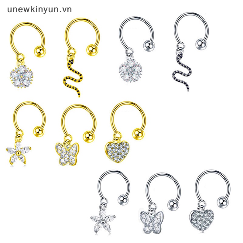 Uu Khuyên Tai Dạng Vòng Xoắn Bằng Thép Không Gỉ Helix CZ Hình Sao / Trái Tim / Bông Hoa Thời Trang