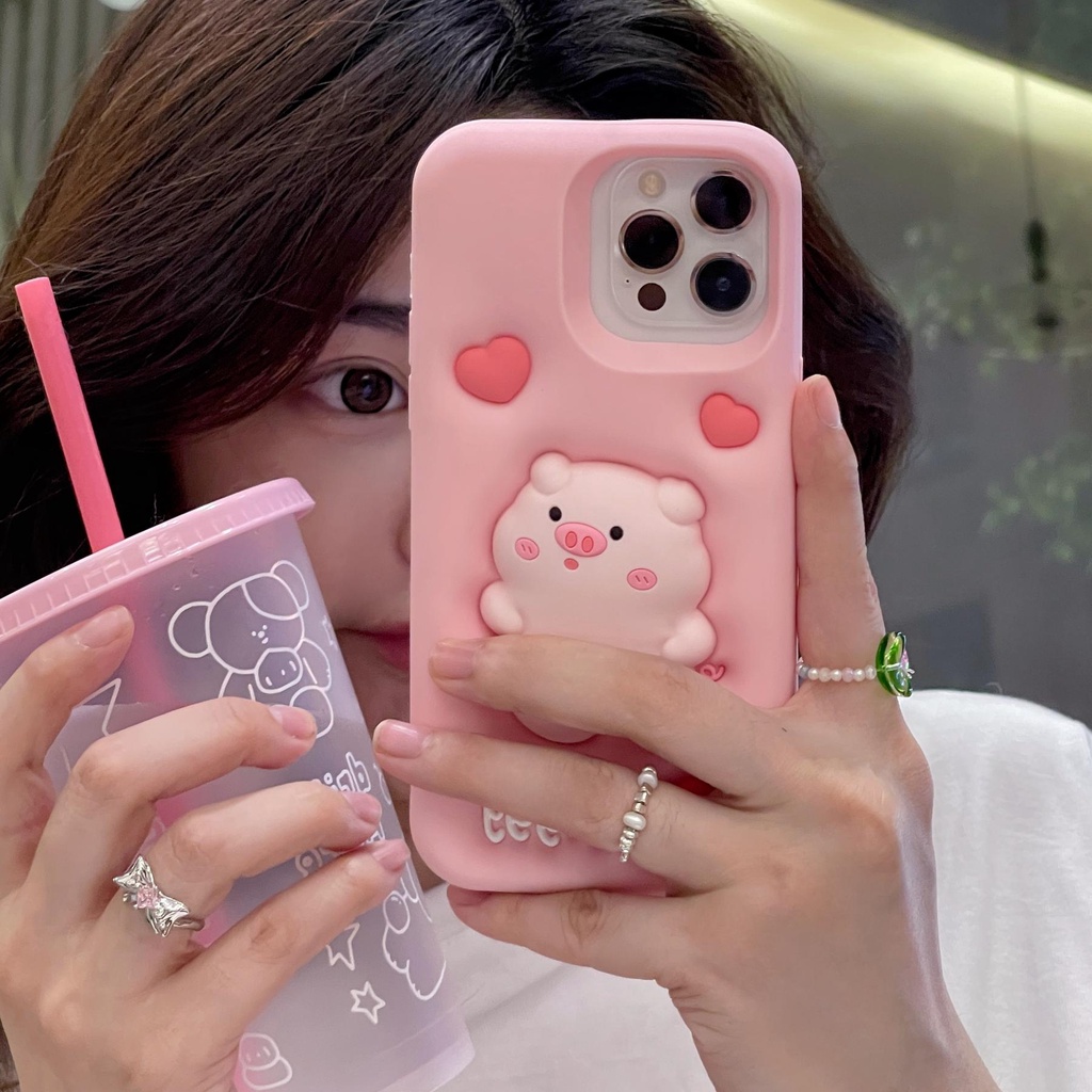 Ốp Điện Thoại Silicon TPU Mềm Hình Chú Heo 3D Dễ Thương Bảo Vệ Toàn Diện Chống Rơi Cho iPhone 14 13 12 11 Pro Max