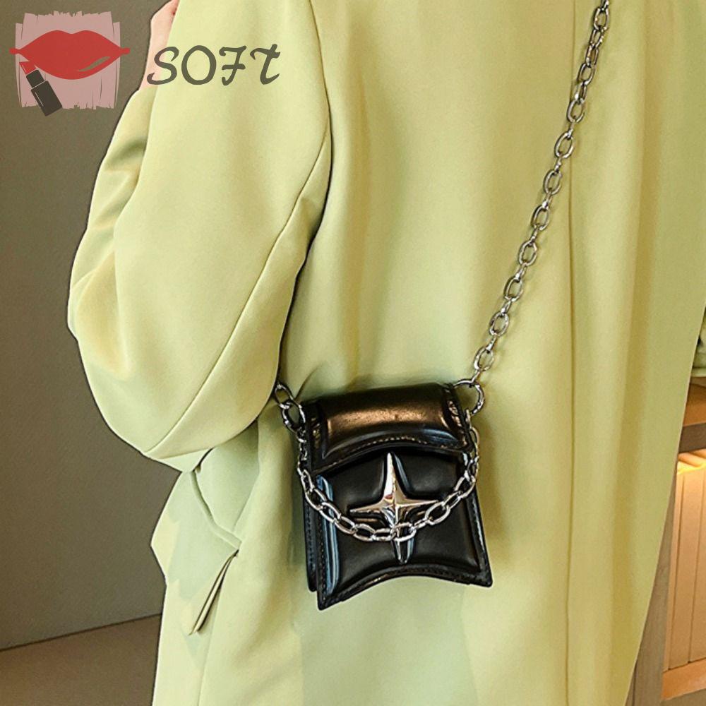 Túi Đeo Chéo Da PU Mềm Phối Dây Xích Kim Loại Thời Trang Cho Nữ