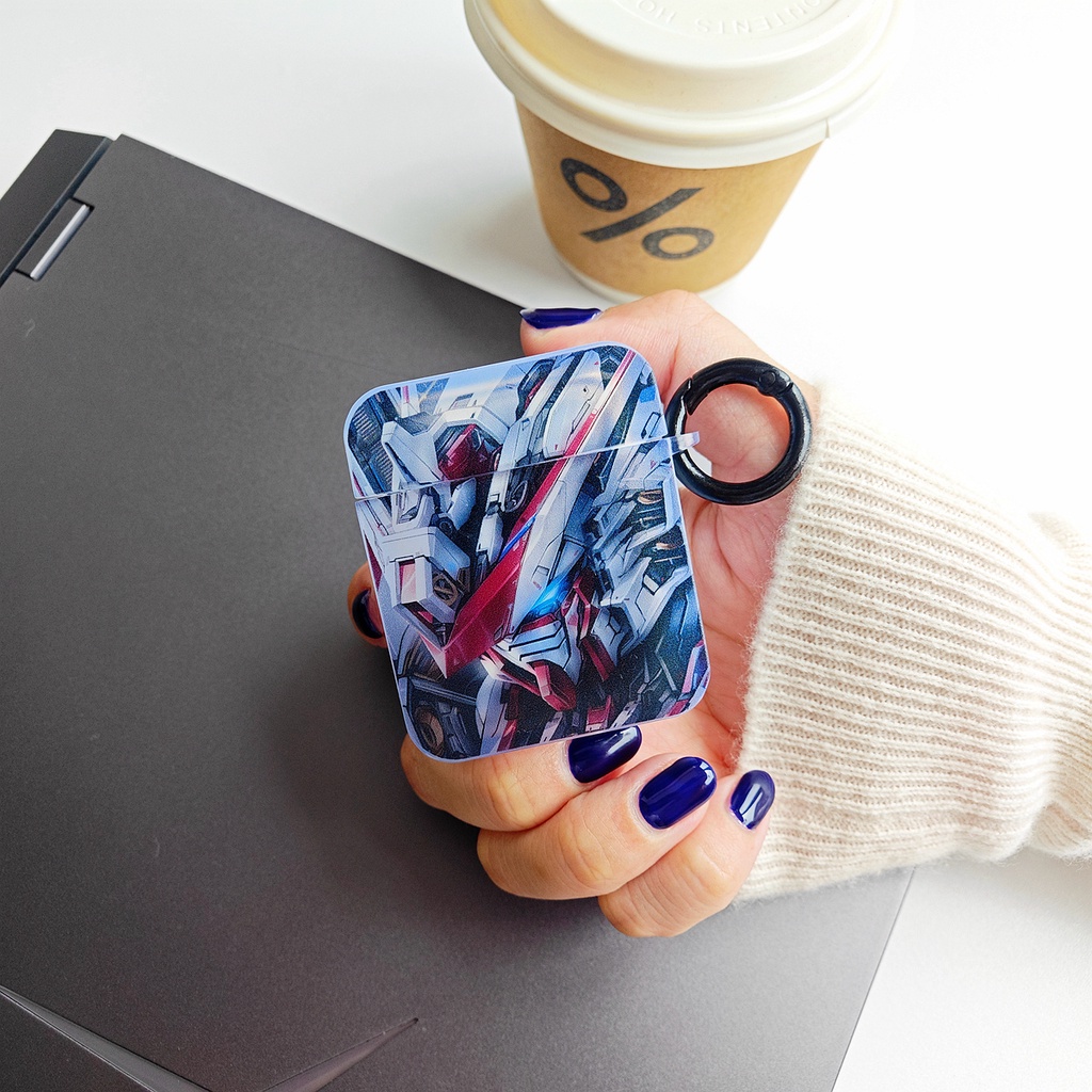 Vỏ Bảo Vệ Hộp Sạc Tai Nghe Bluetooth AirPods 1 2 gen3 pro2 2022 Bằng Silicon Hình Vuông Trong Suốt Họa Tiết Mecha Dễ Thương Kèm Móc Treo Tiện Dụng