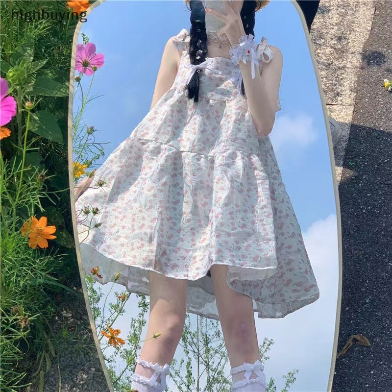 Đầm Hai Dây Dáng Chữ A Họa Tiết Hoa Ngọt Ngào Thời Trang Mùa Hè Hàn Quốc 2023 Mới