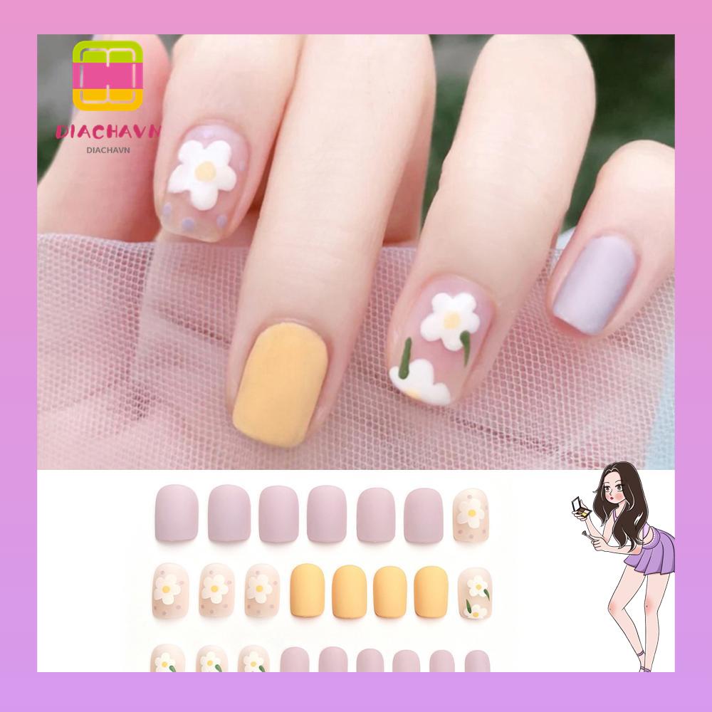 Hộp 24 Móng Tay Giả Che Phủ Toàn Diện Đầu Vuông Họa Tiết Hoa