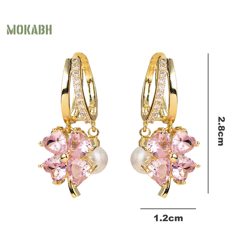 [Mokabh] 1 Đôi Bông Tai Hình Cỏ Bốn Lá Mạ Điện Bóng Cao Trang Trí Quyến Rũ Không Gây Dị Ứng