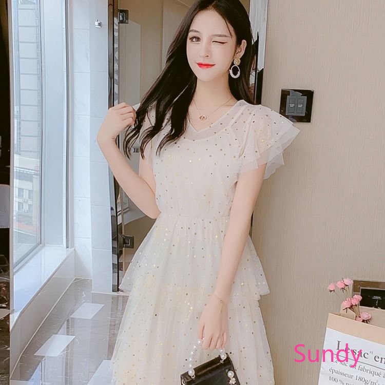 Đầm Công Chúa Phối Lưới Tay Cộc Thời Trang Mùa Hè Kiểu Pháp Ngọt Ngào Có Kích Thước Lớn Cho Nữ