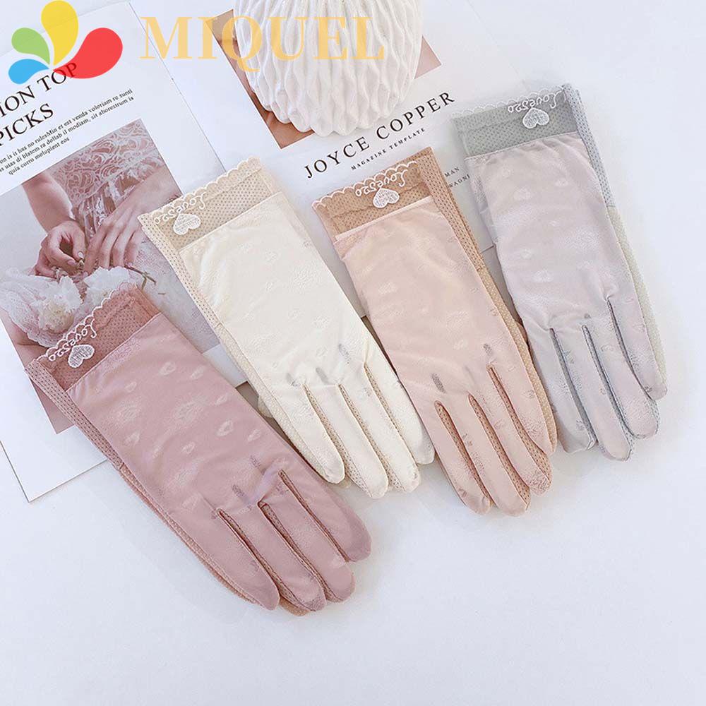 Găng Tay Lưới Năm Ngón Chống Tia UV Thoáng Khí Hình Trái Tim Cho Nữ