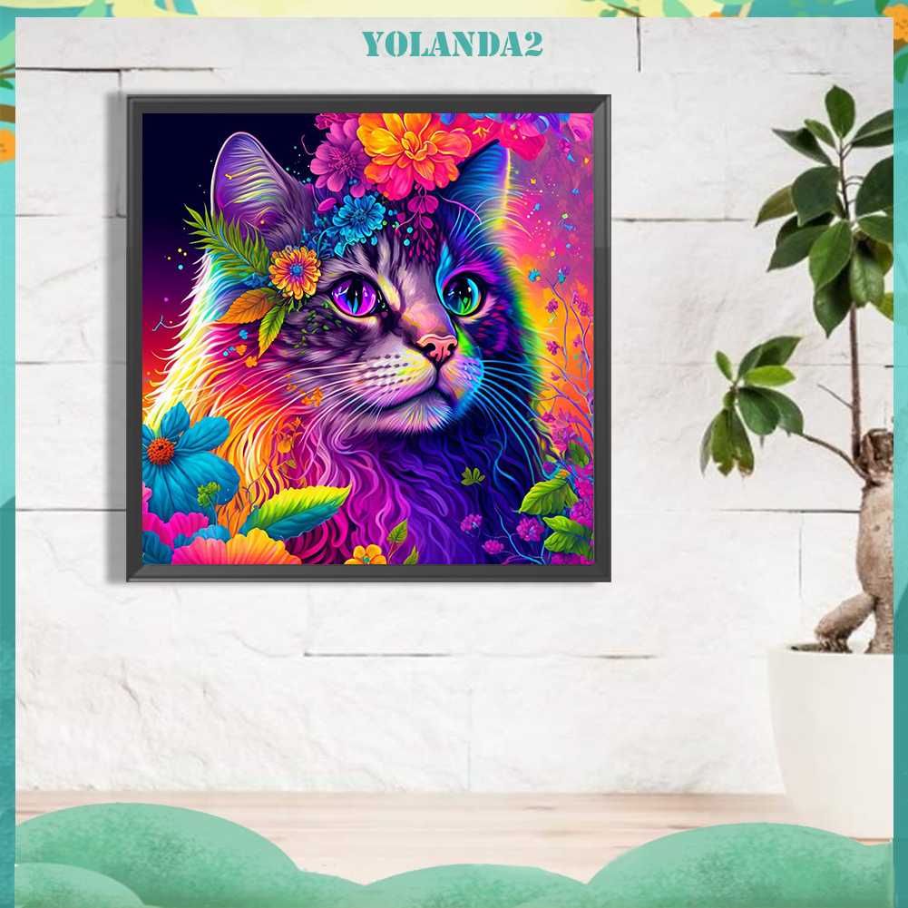Tranh Đính Đá Kim Cương Toàn Bộ 5D DIY Hình Vẽ Mèo Trang Trí Nhà Cửa