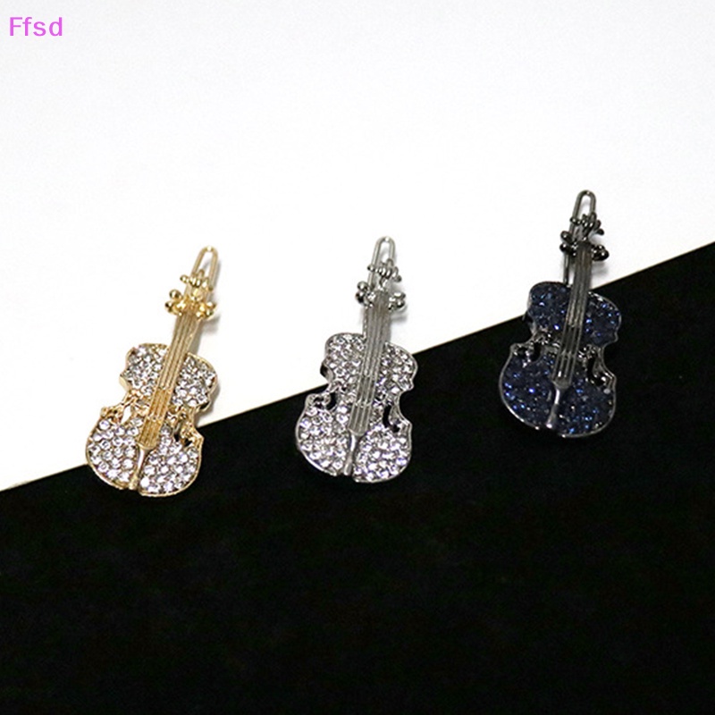 Kẹp Tóc Kim Loại Đính Đá Hình Đàn Violin Thời Trang Cho Nữ
