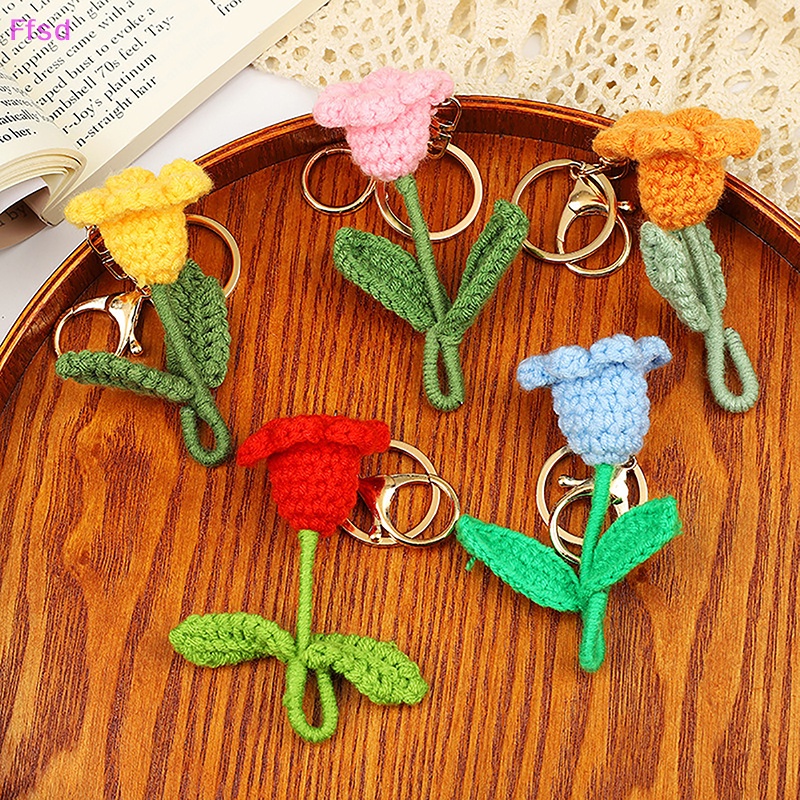 {Ffsd} Móc Khóa Đan Len Hình Hoa Tulip Dễ Thương Độc Đáo Cho Nữ