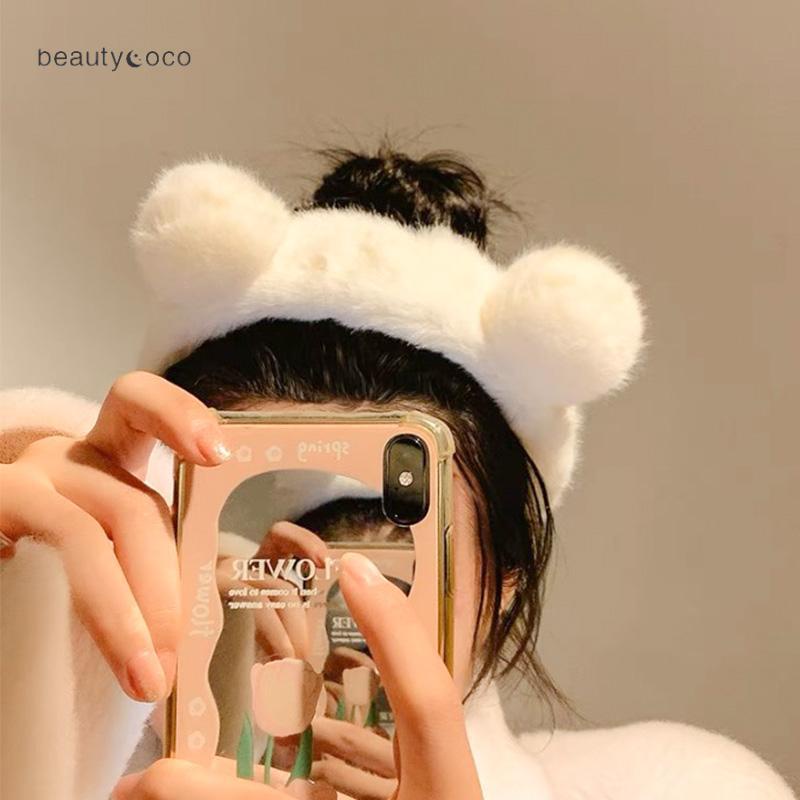 Beautycoco🍊Băng Đô Cài Tóc Tai Gấu Bằng Lông Nhung Trắng Dễ Thương Xinh Xắn Cho Nữ 2023